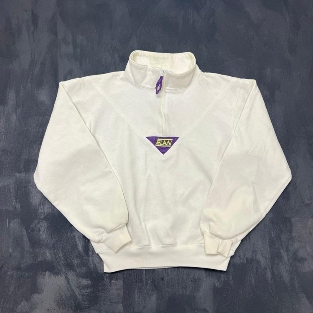 Vintage Elan Sports 1/4 Zip Sweatshirt Mens Medium White 1990s Ski Outdoor